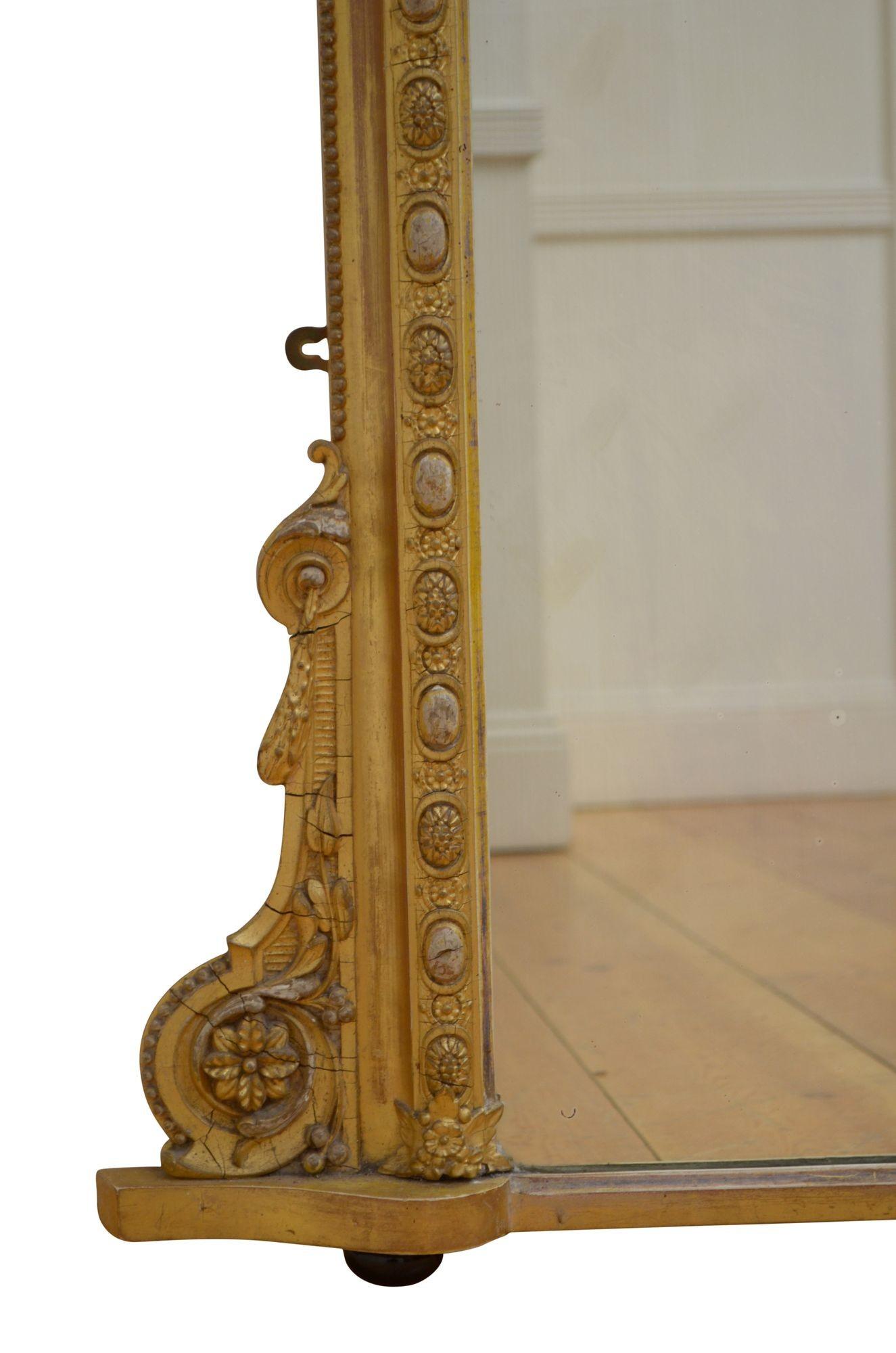 19th Century Victorian English Gilded Wall Mirror H151cm For Sale