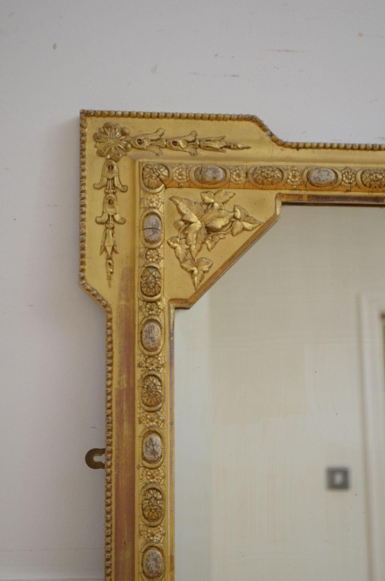 Gold Leaf Victorian English Gilded Wall Mirror H151cm For Sale