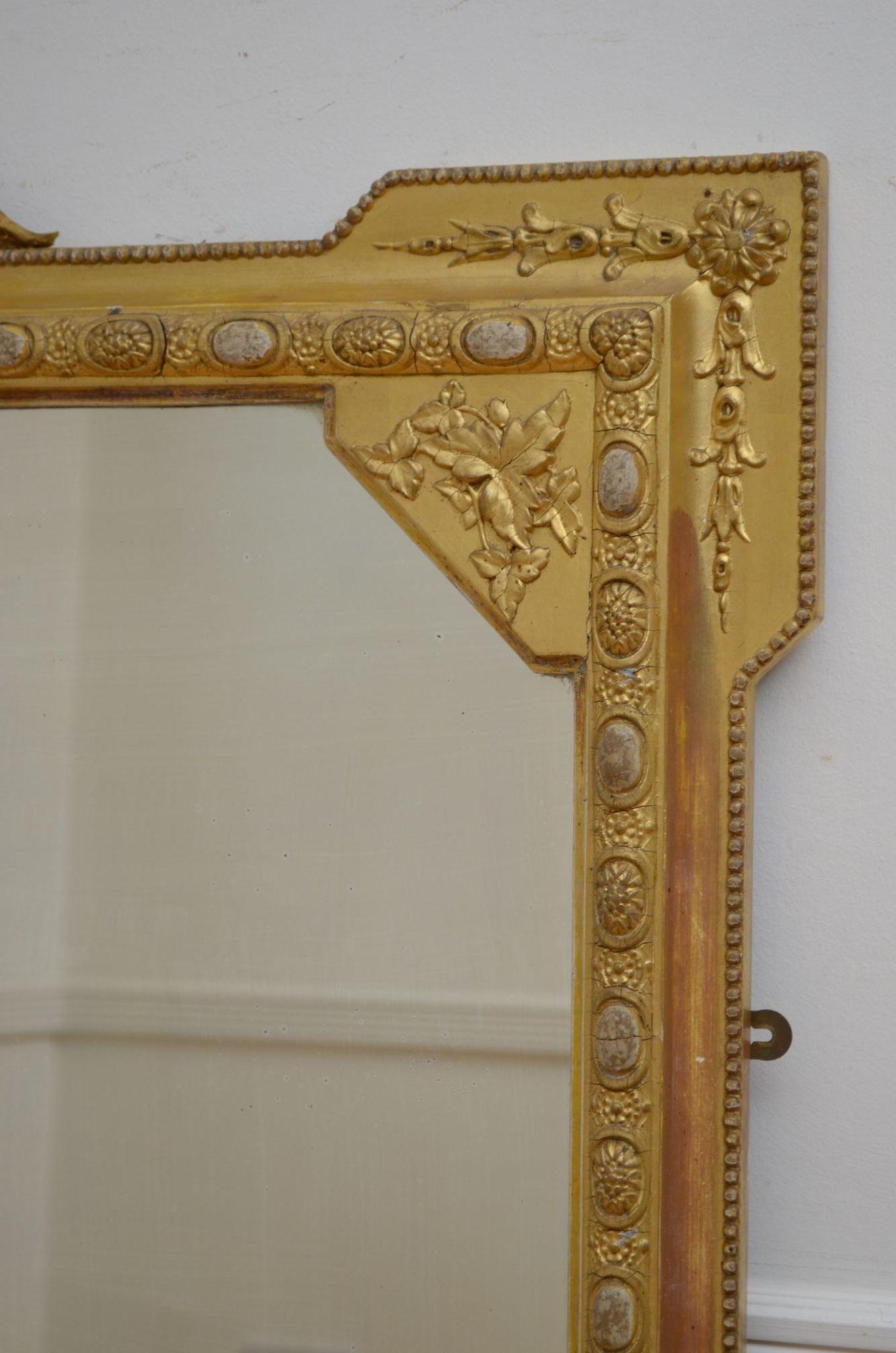 Victorian English Gilded Wall Mirror H151cm For Sale 3