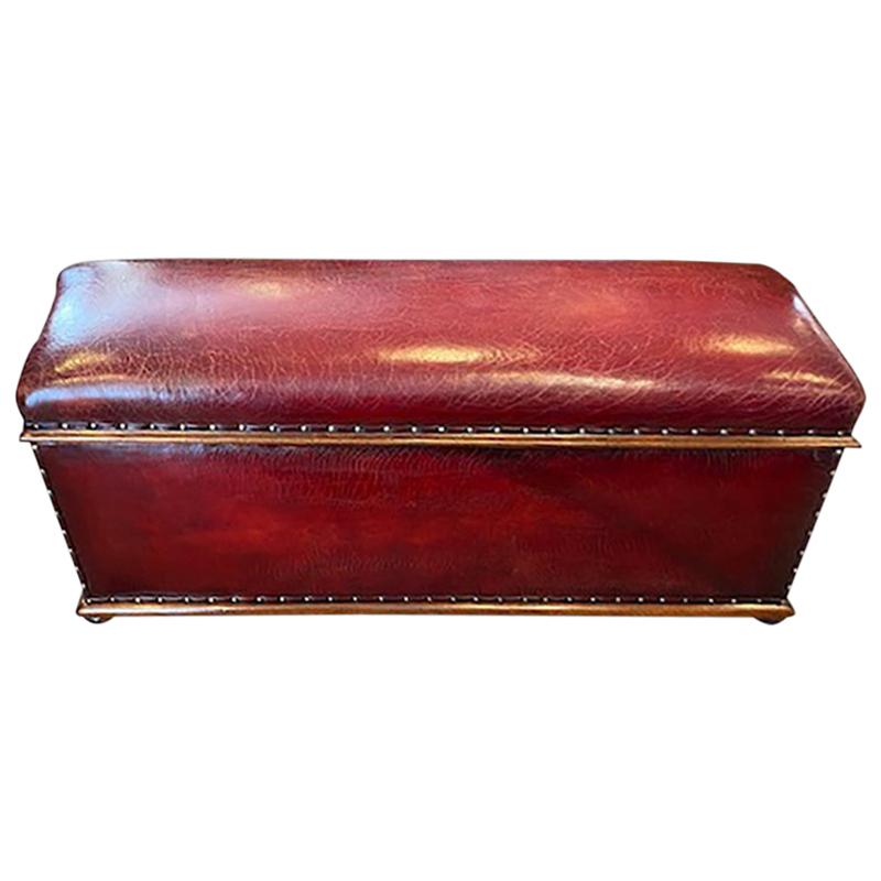 Victorian English Grade 1 Red Leather Ottoman, circa 1885