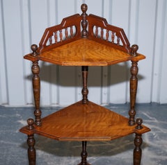 VICTORIAN ENGLISH INLAiD BURR WALNUT CORNER WHATNOT STAND