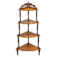 VICTORIAN ENGLISH INLAiD BURR WALNUT CORNER WHATNOT STAND