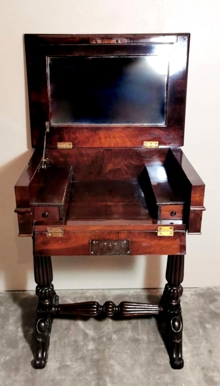 Polished Victorian English Walnut-Feather Dressing Table with Mirror and Drawers For Sale