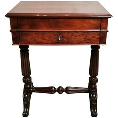 Victorian English Walnut-Feather Dressing Table with Mirror and Drawers