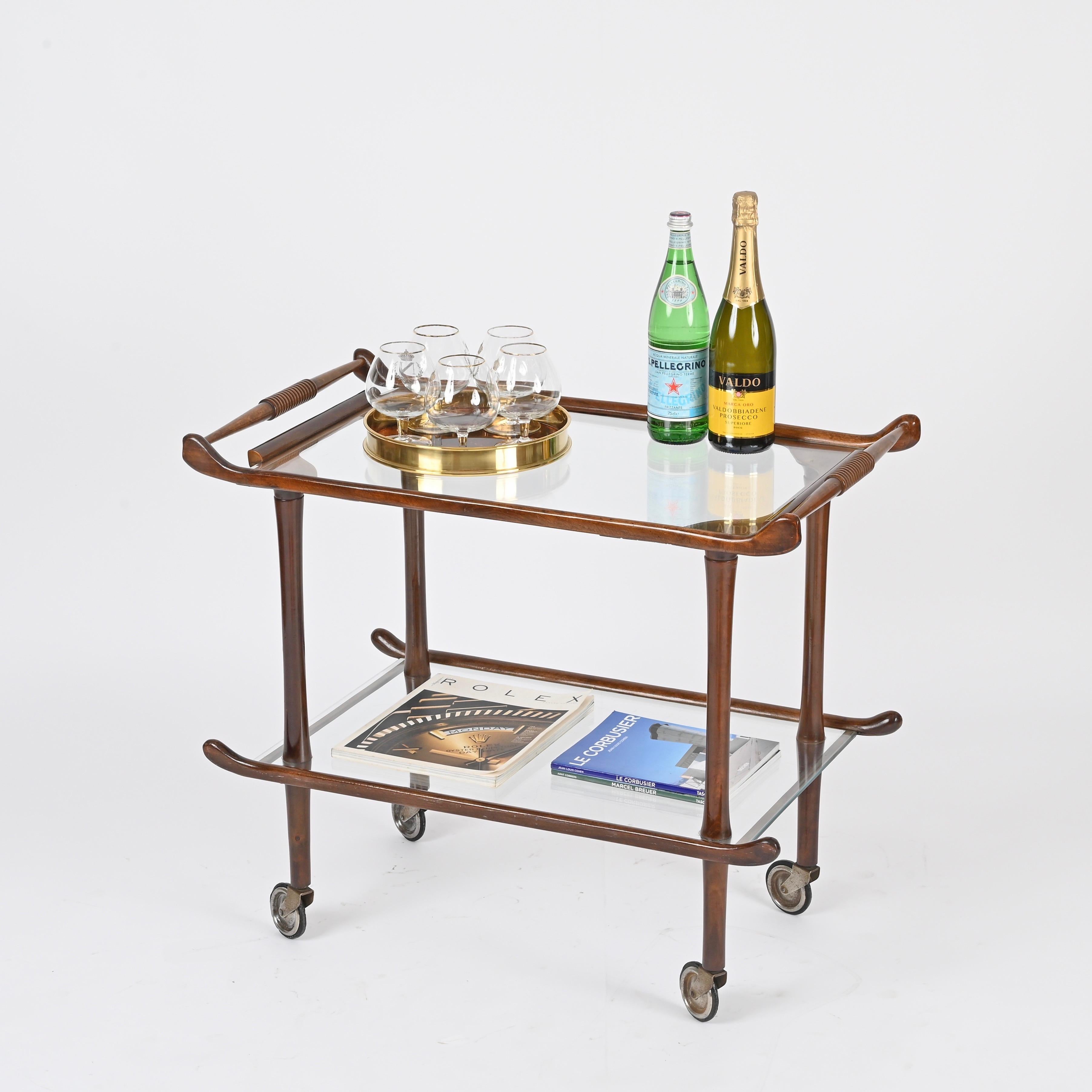 Victorian English Mahogany Serving Trolley with Original Glass, Early 1900s For Sale 7