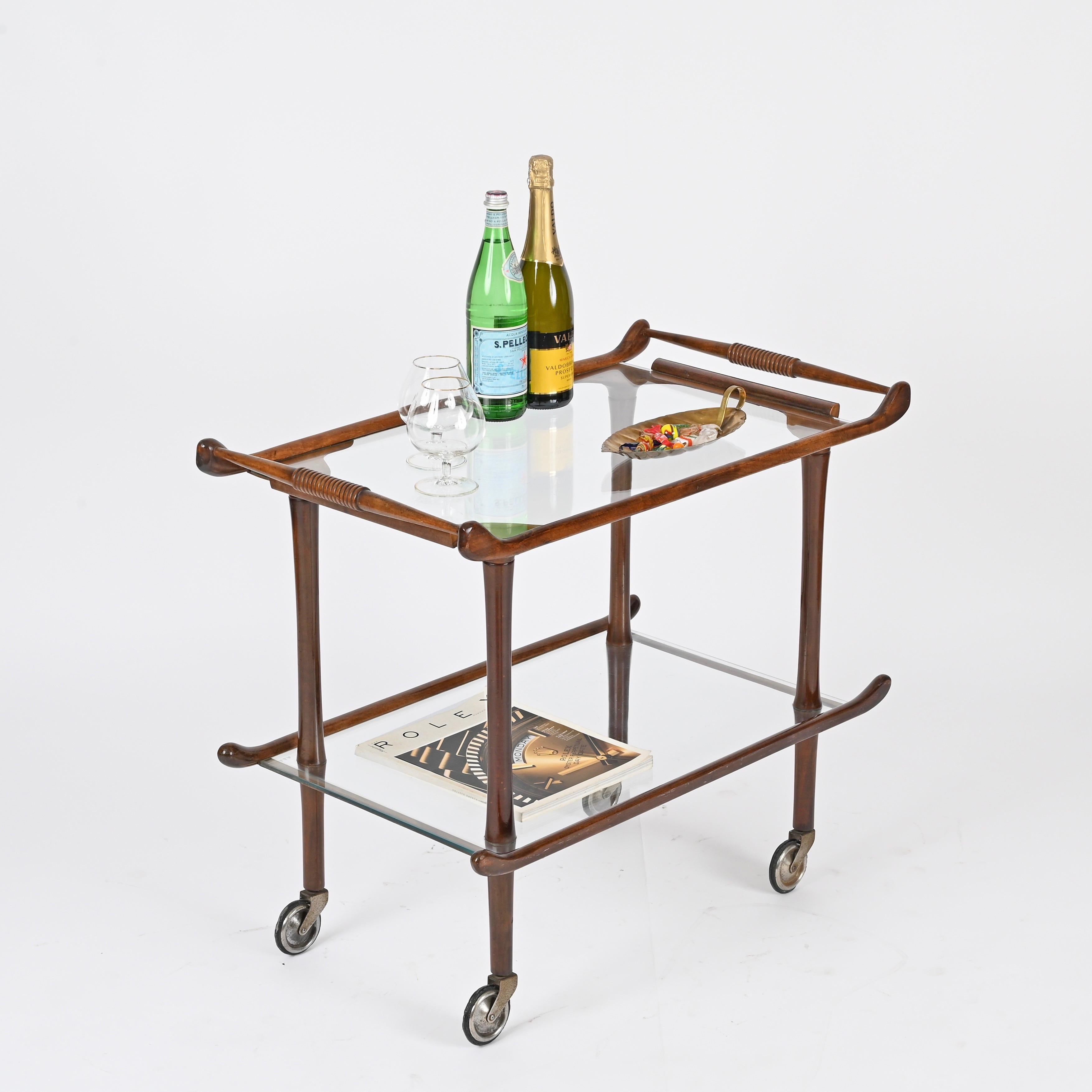 20th Century Victorian English Mahogany Serving Trolley with Original Glass, Early 1900s For Sale
