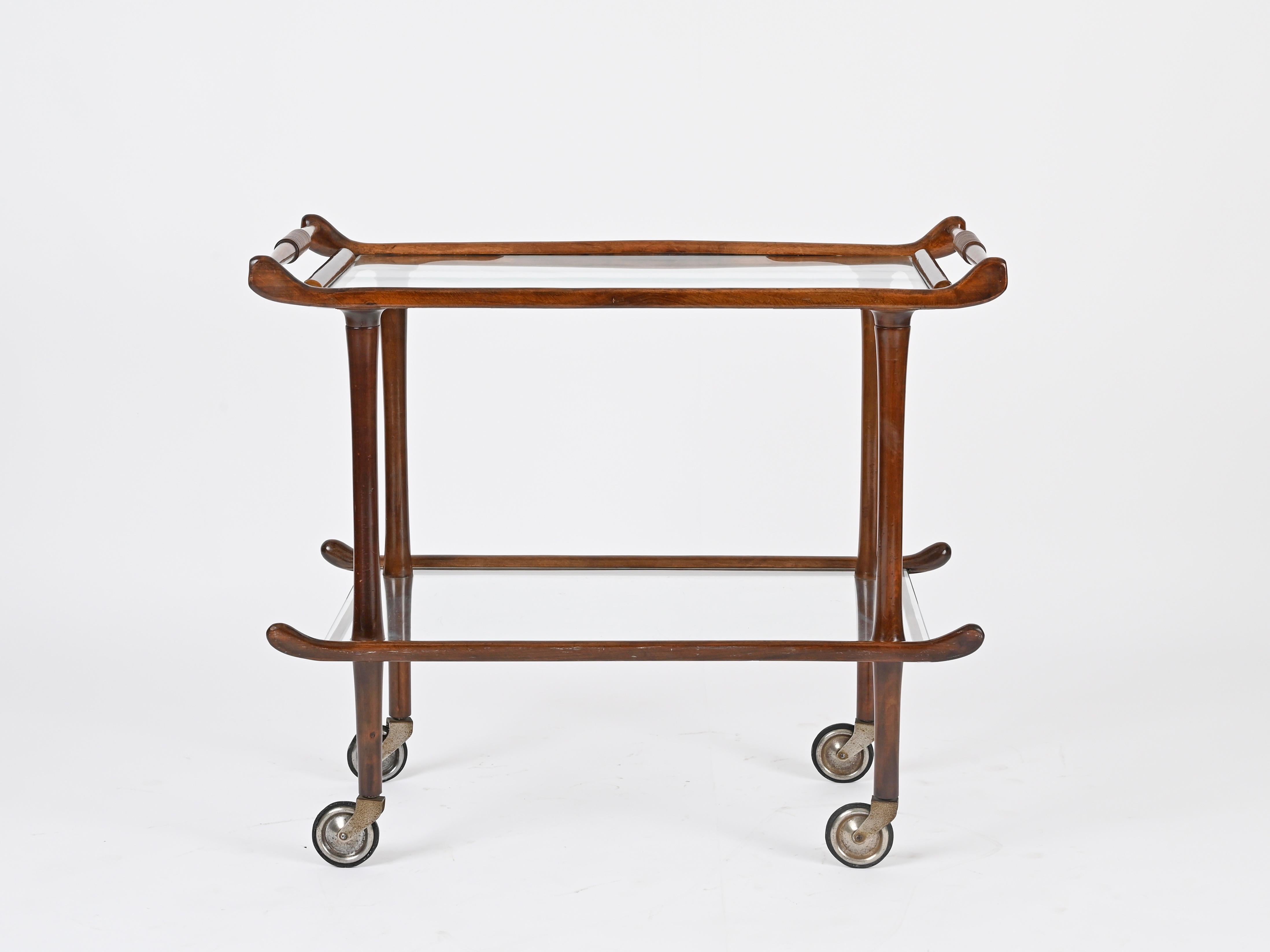 Metal Victorian English Mahogany Serving Trolley with Original Glass, Early 1900s For Sale