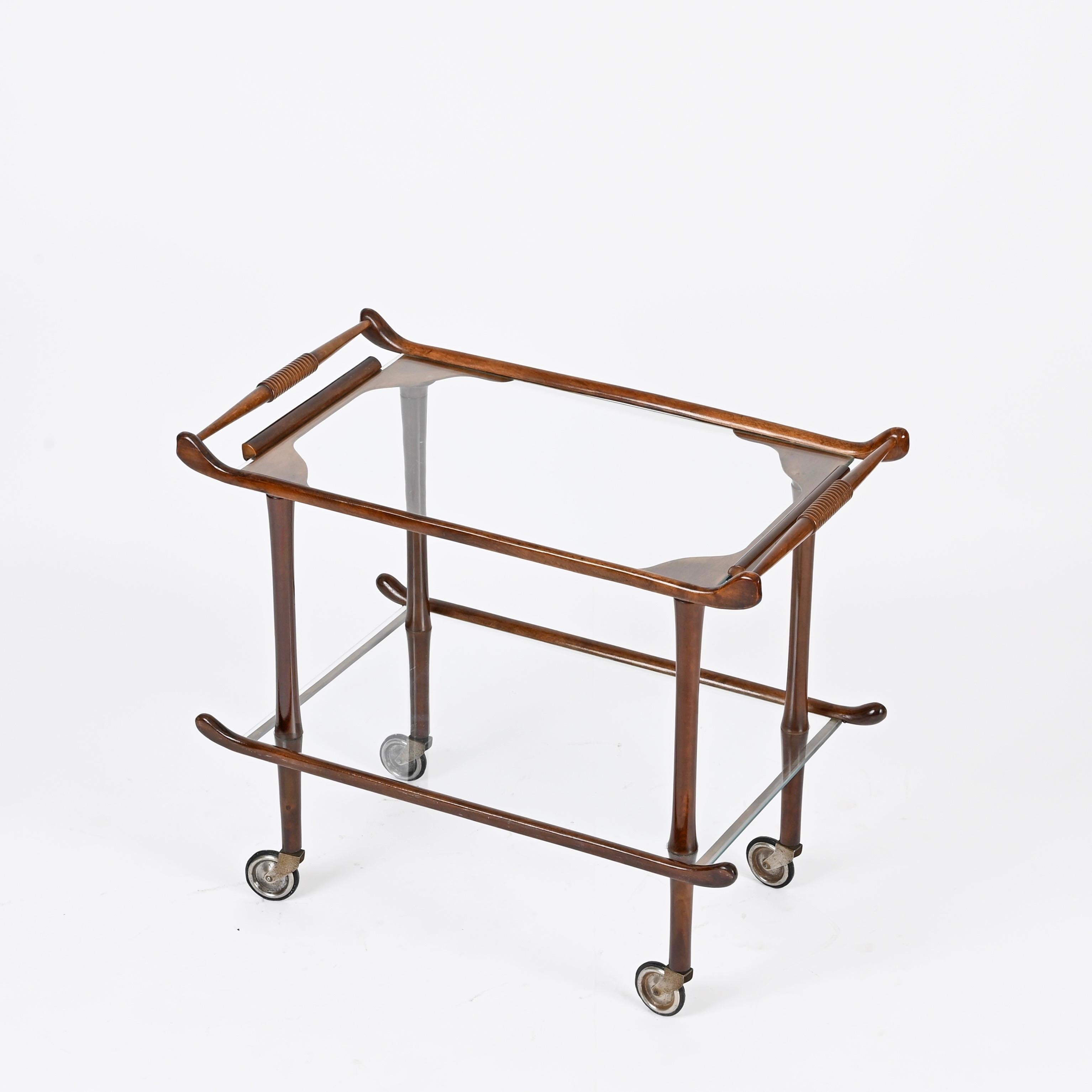 Victorian English Mahogany Serving Trolley with Original Glass, Early 1900s For Sale 2