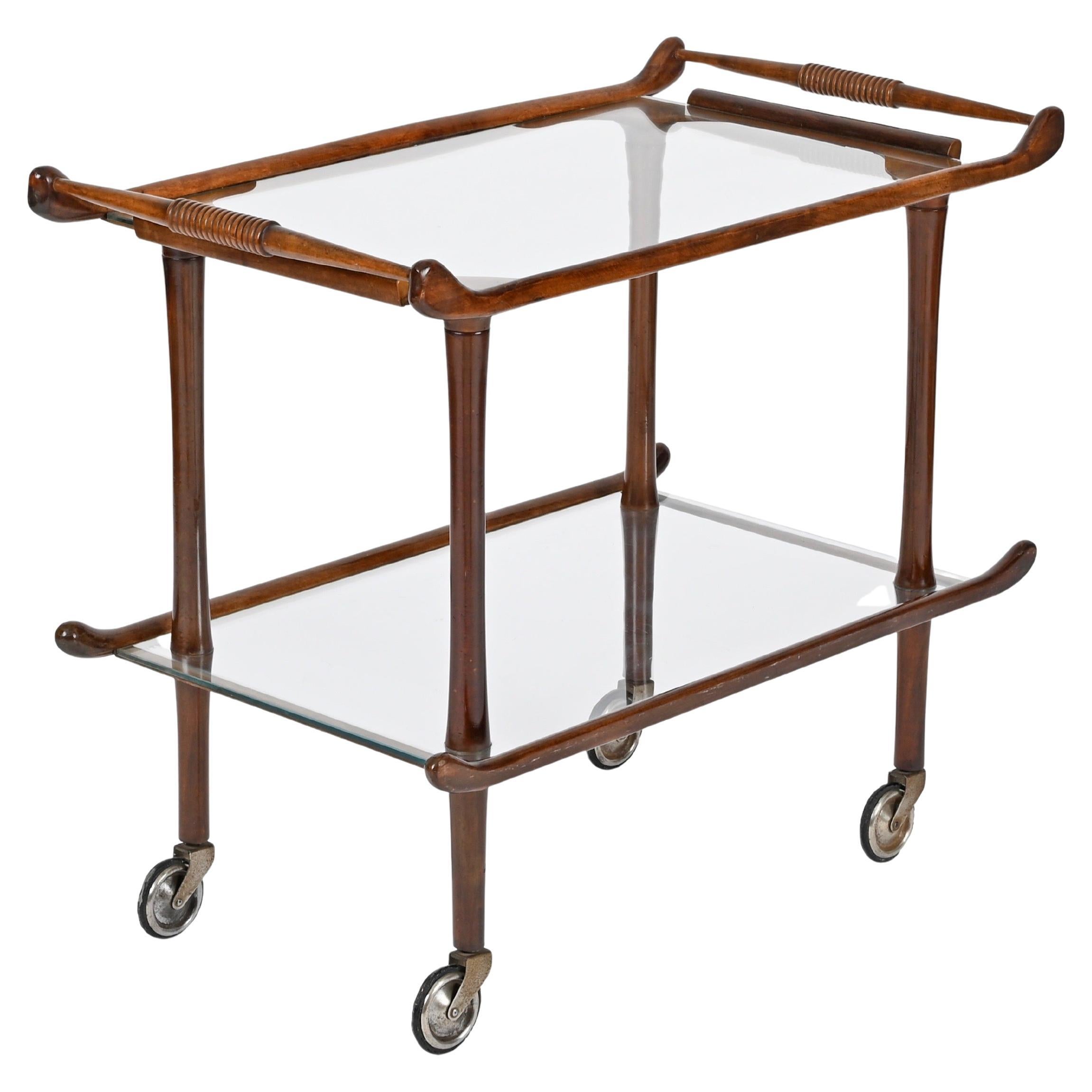 Victorian English Mahogany Serving Trolley with Original Glass, Early 1900s For Sale
