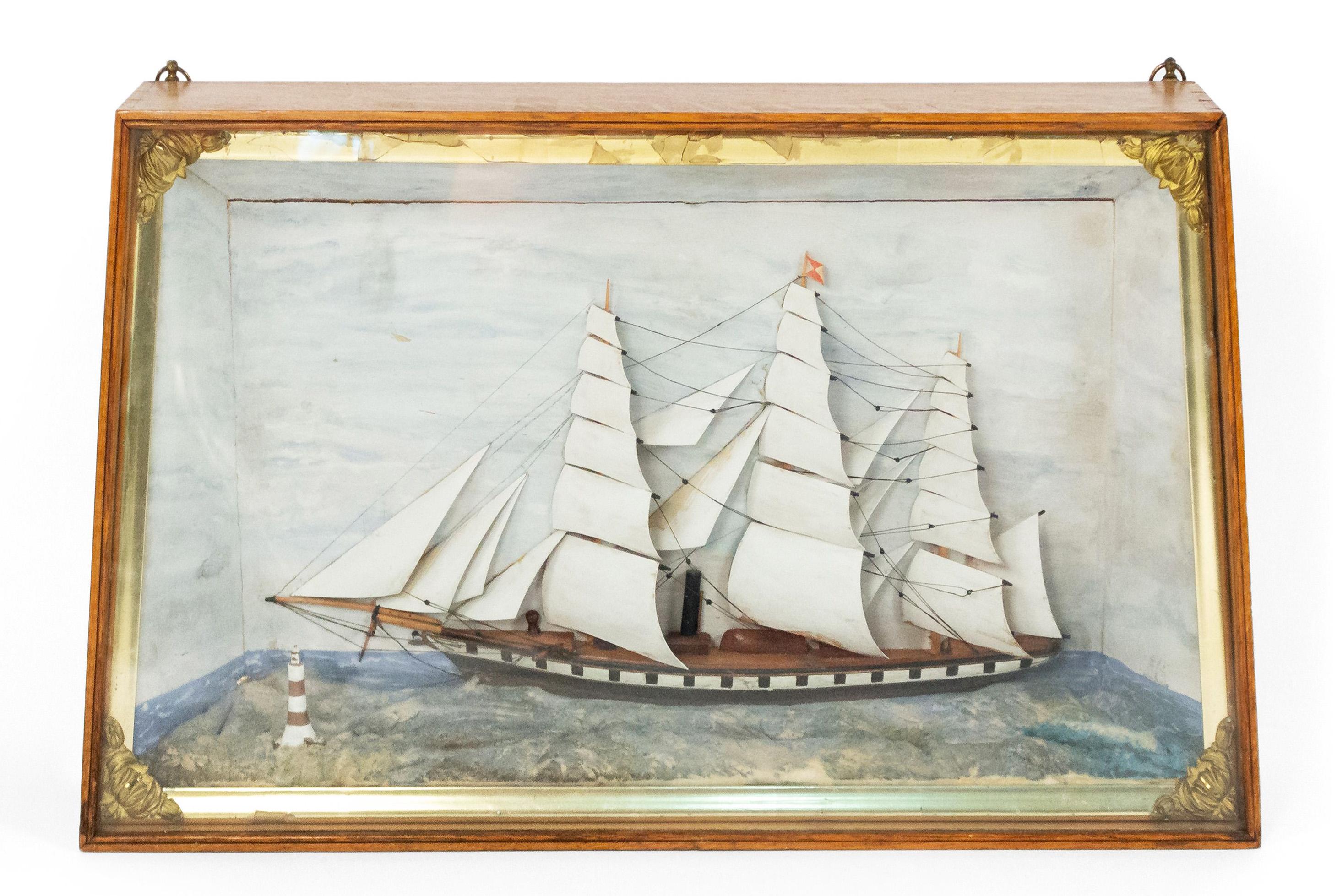 Painted Victorian English Nautical Diorama Ship Wall Plaque For Sale