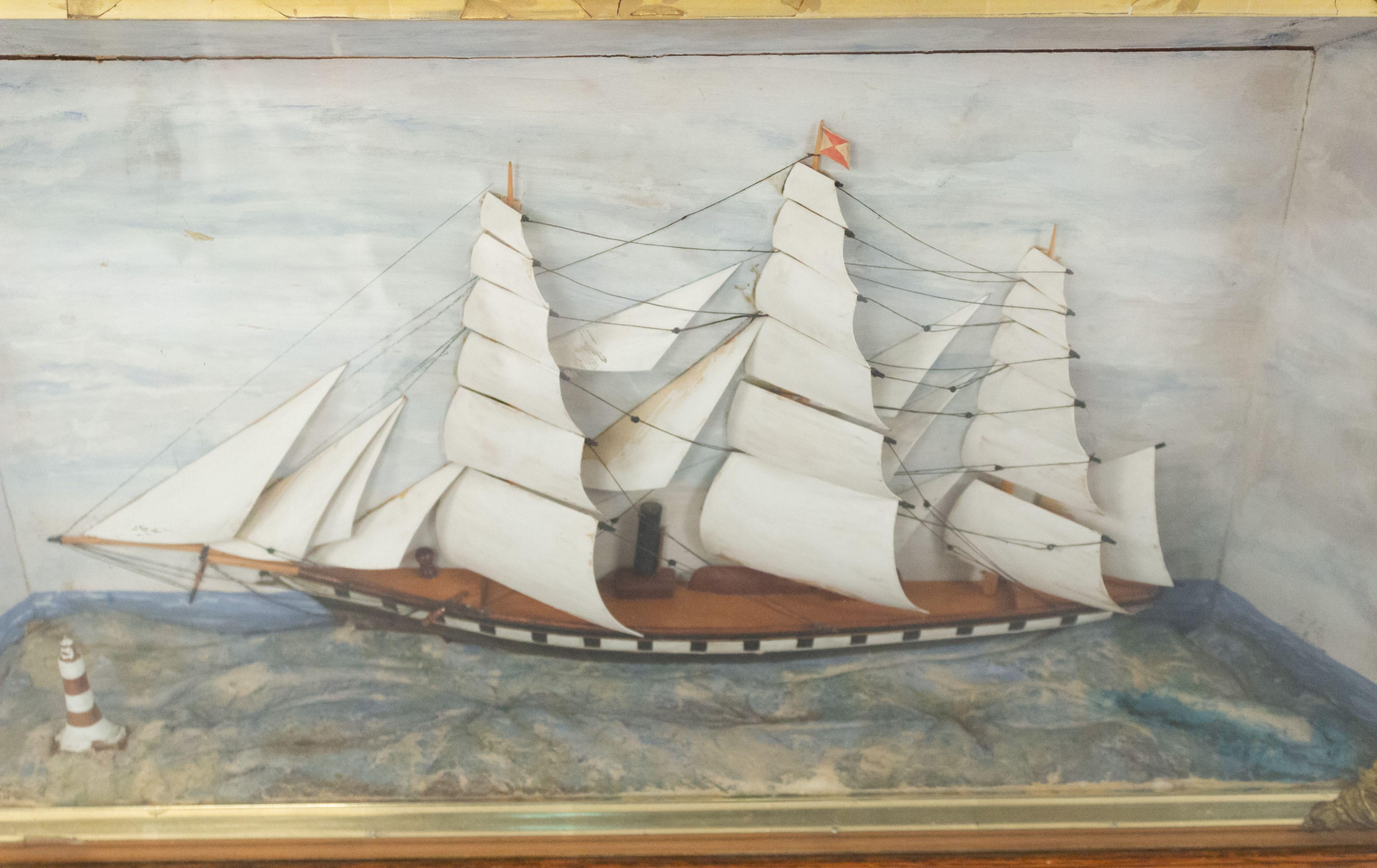 Painted Victorian English Nautical Diorama Ship Wall Plaque For Sale