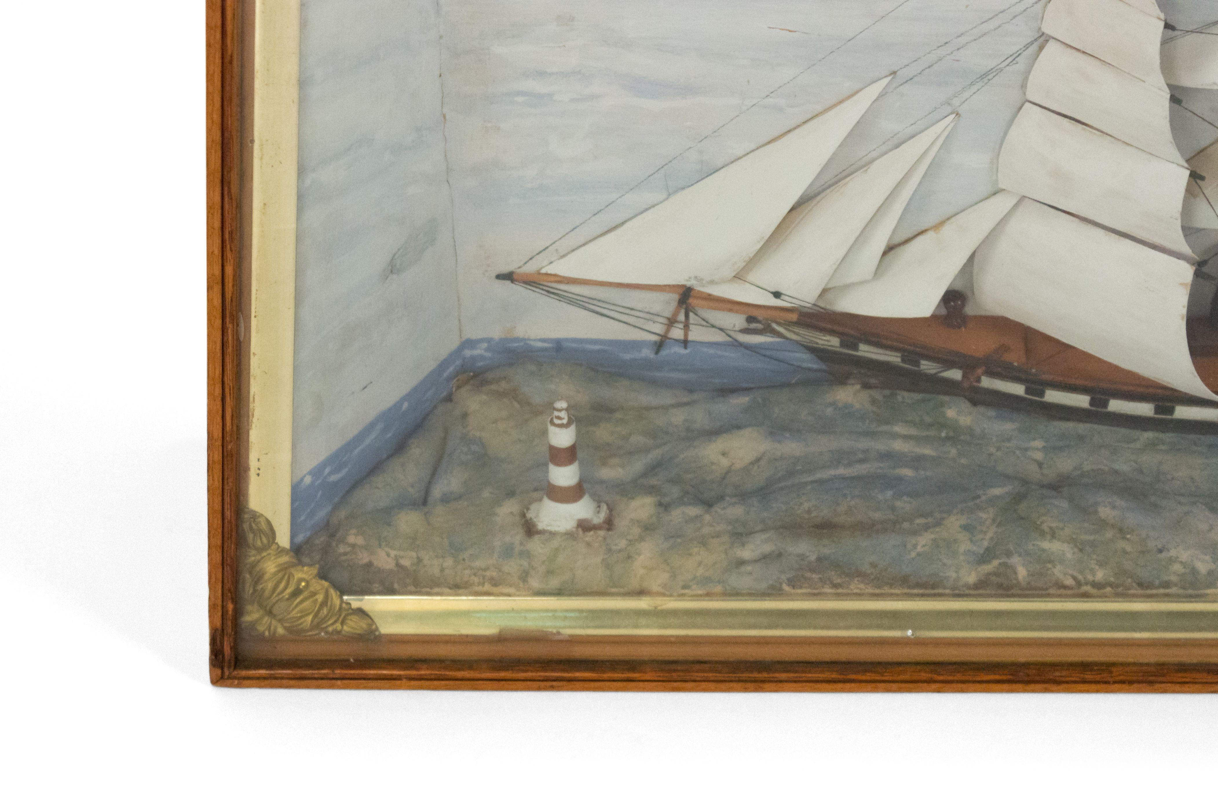 Oak Victorian English Nautical Diorama Ship Wall Plaque For Sale