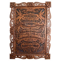 Art mural religieux "Le Notre Père" en bois de chêne ajouré de l'époque victorienne Antique