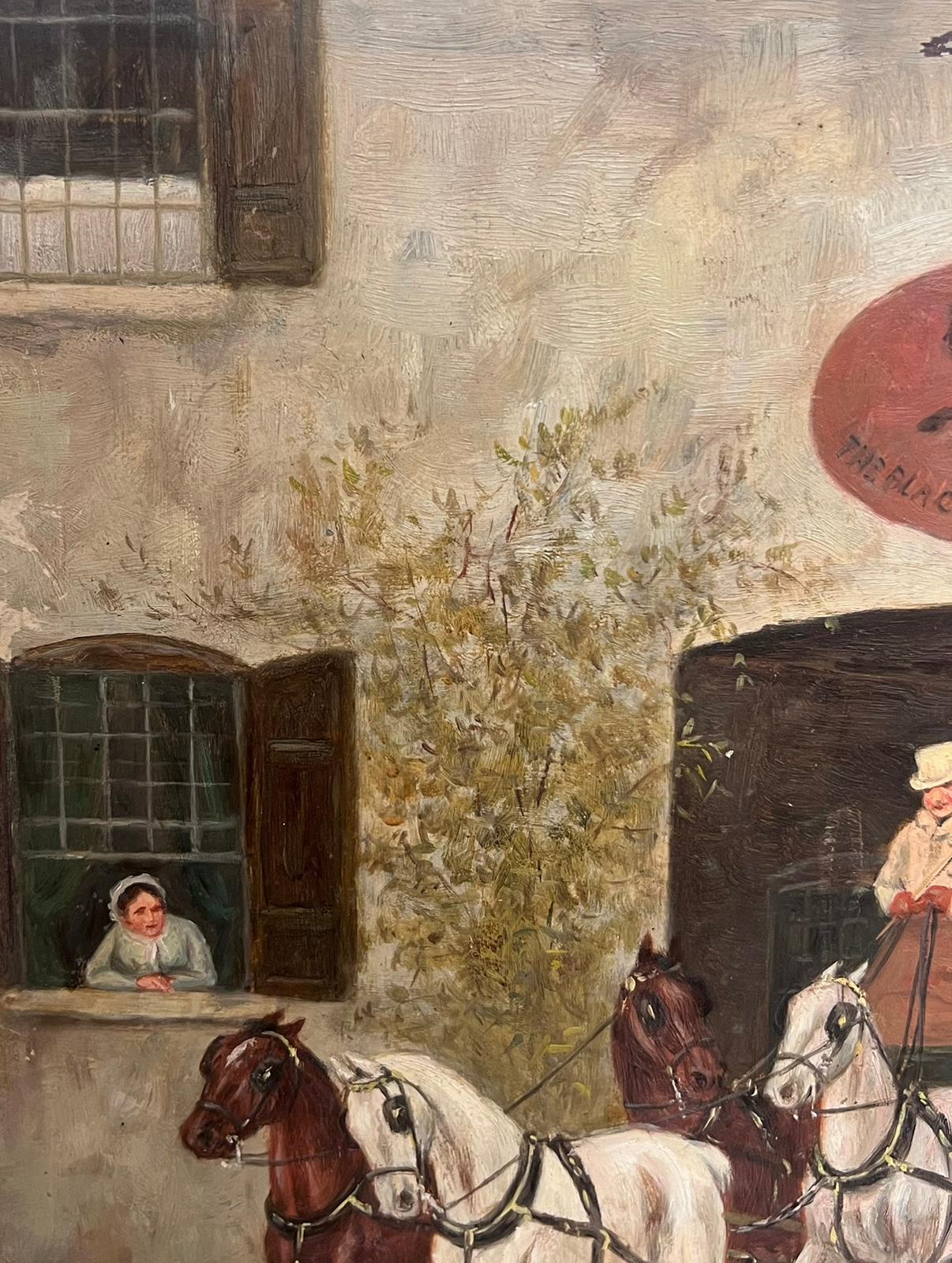 Englische Coaching-Szene des 19. Jahrhunderts, Ölgemälde, Pferdekutschen außerhalb der Tavern (Viktorianisch), Painting, von Victorian English Oil 