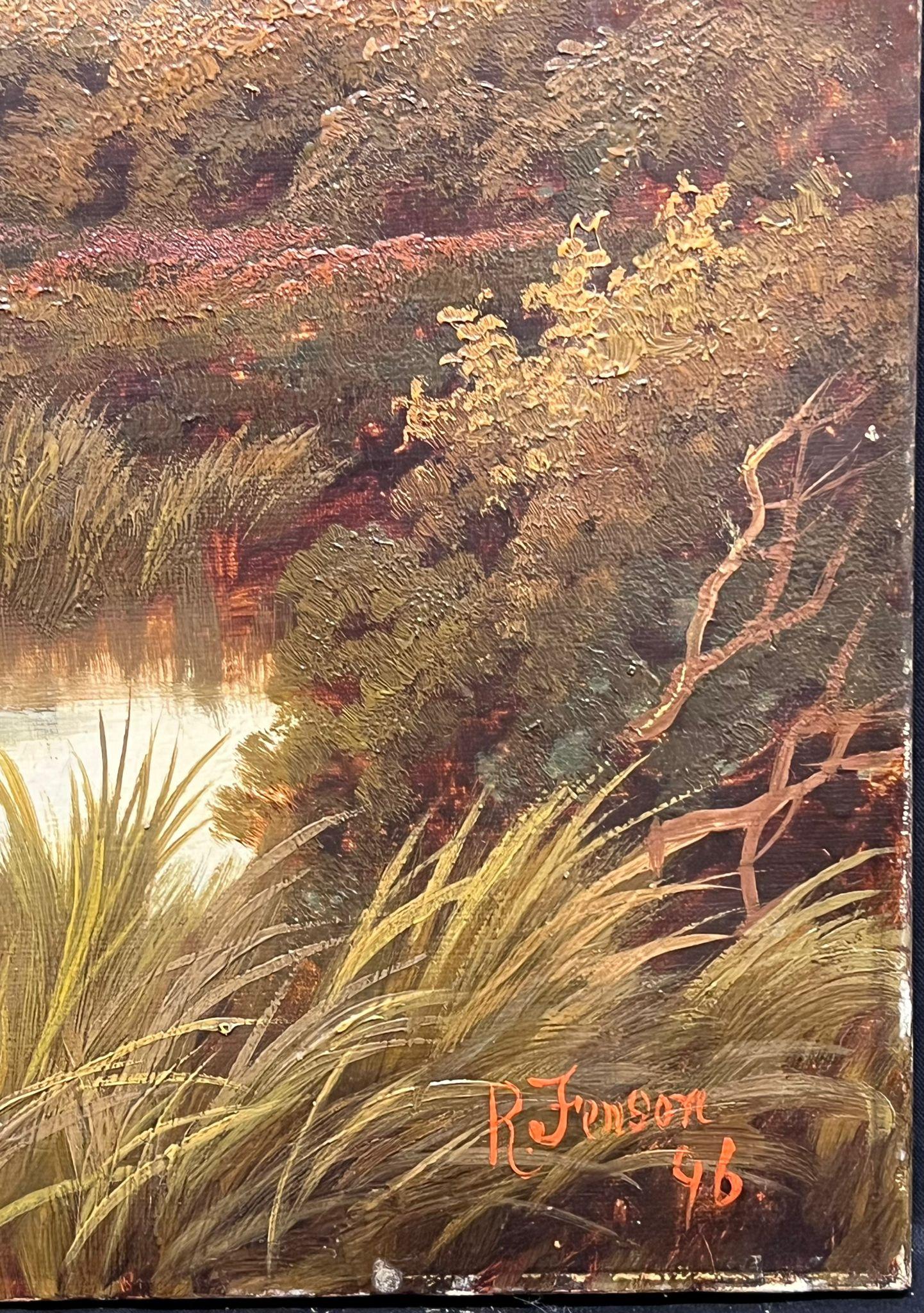 Cottage anglais du 19ème siècle signé par le Village Duck Pond 1896 - Victorien Painting par Victorian English Oil 