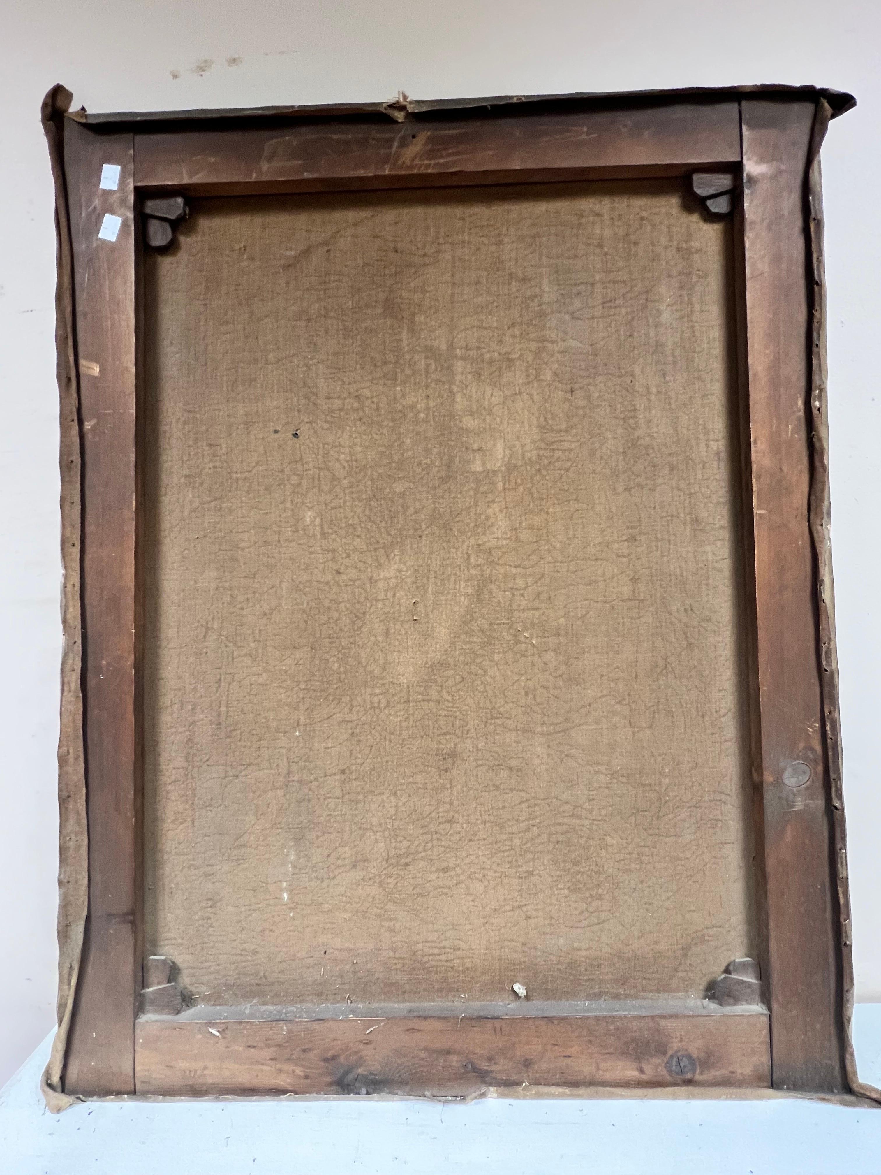 Very Large Mid 19th Century Portrait of Gentleman with Signet Ring Leather Book - Victorian Painting by Victorian English Oil 