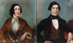 19th Century English Pair of Oil Paintings - Portraits of Husband & Wife Couple