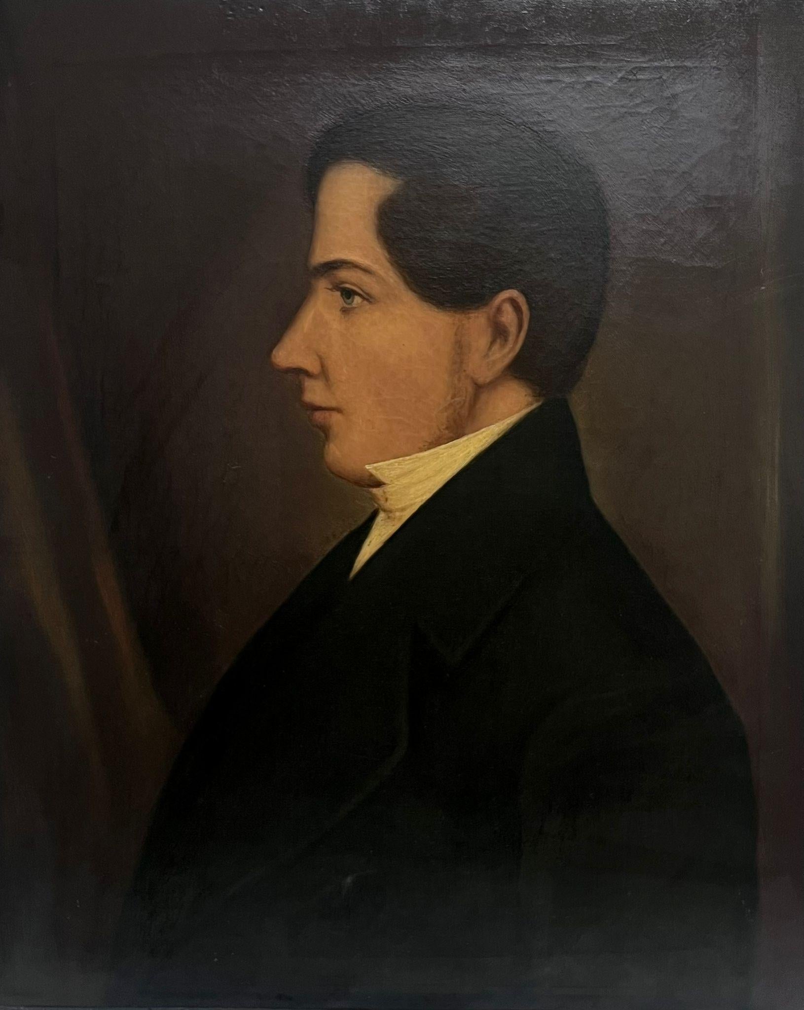 Ritratto di gentiluomo di profilo, pittura a olio del XIX secolo, inglese, vittoriano - Painting di Victorian English