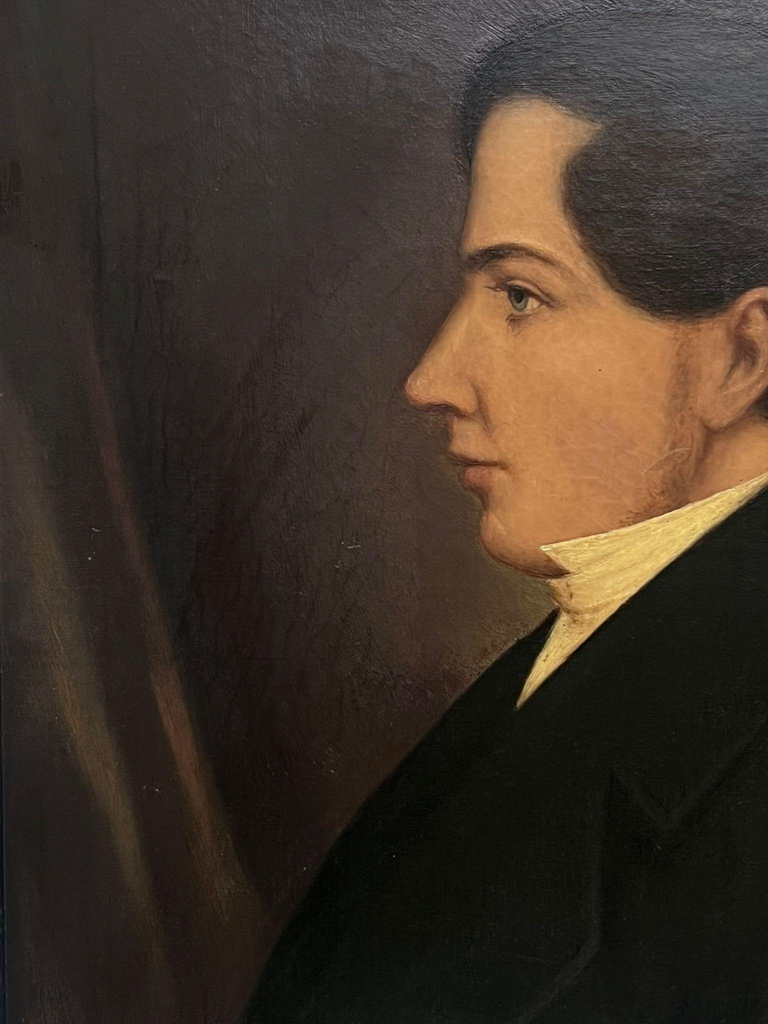 Profilo Ritratto di un gentiluomo
English School, 19° secolo
olio su tela su tavola, incorniciato
incorniciato: 28 x 24,5 pollici
tavola: 24 x 21 pollici
provenienza: collezione privata, Inghilterra
condizioni: ottime e solide condizioni