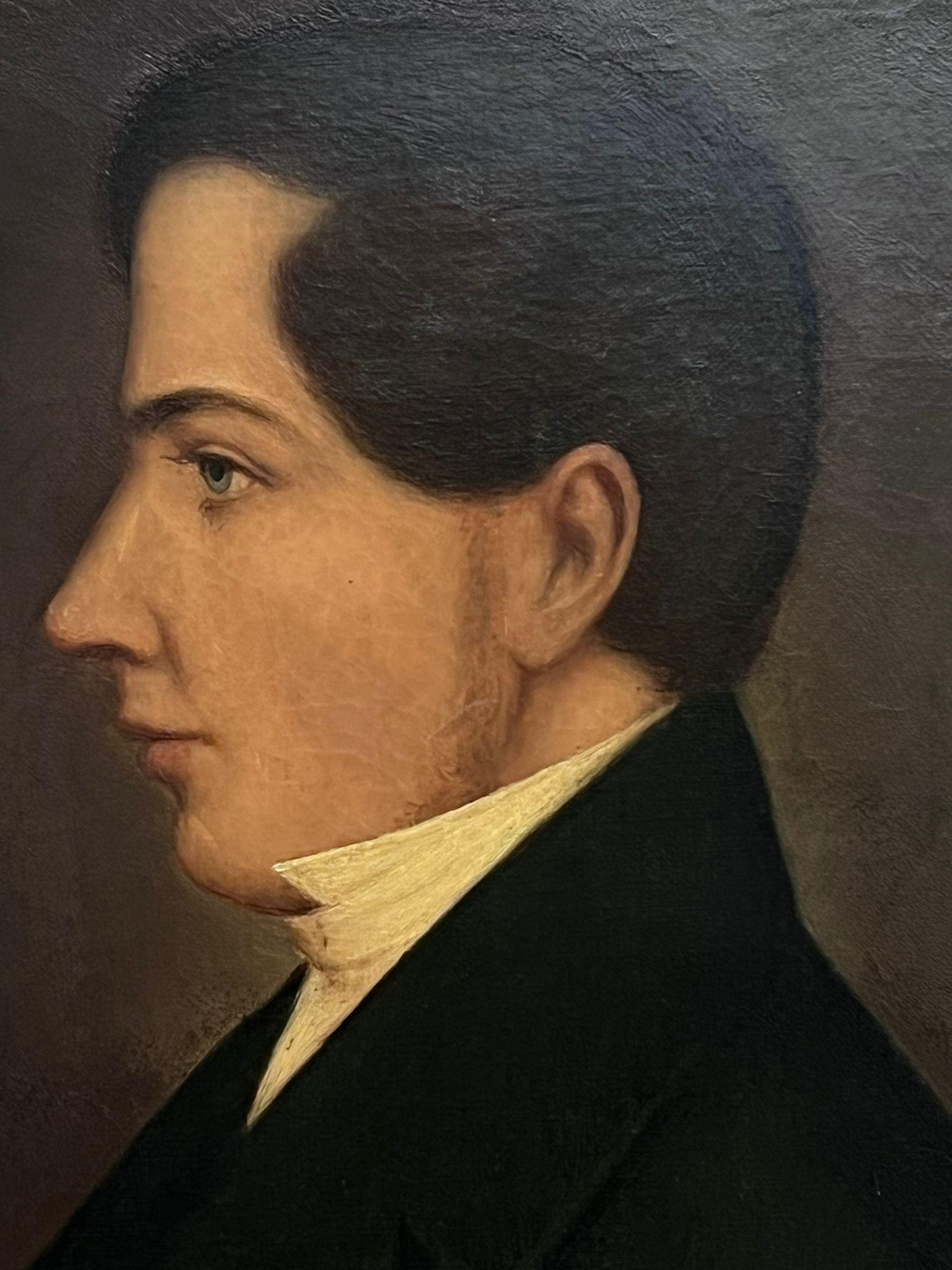Ritratto di gentiluomo di profilo, pittura a olio del XIX secolo, inglese, vittoriano 1
