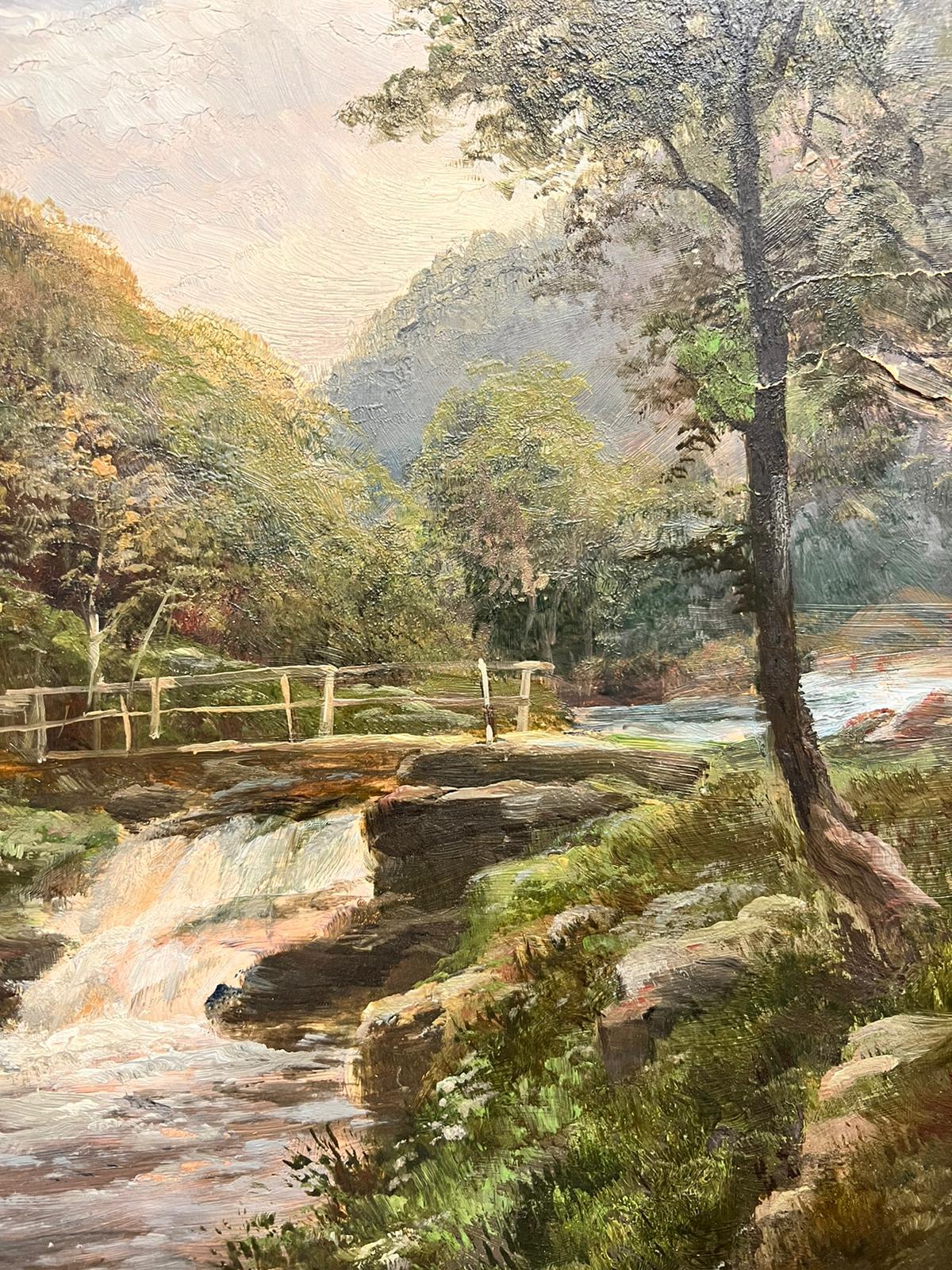 Peinture à l'huile britannique ancienne à restaurer - Paysage des Highlands avec cascade en vente 2