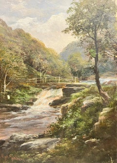 Used British Oil Painting For Restoration - Highland Landscape with Waterfall