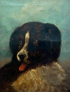 Antique Dog Painting Portrait Oil on Canvas 19th century in Gilt Frame