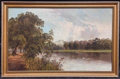 Large Victorian British Oil Painting The River Thames at Richmond 