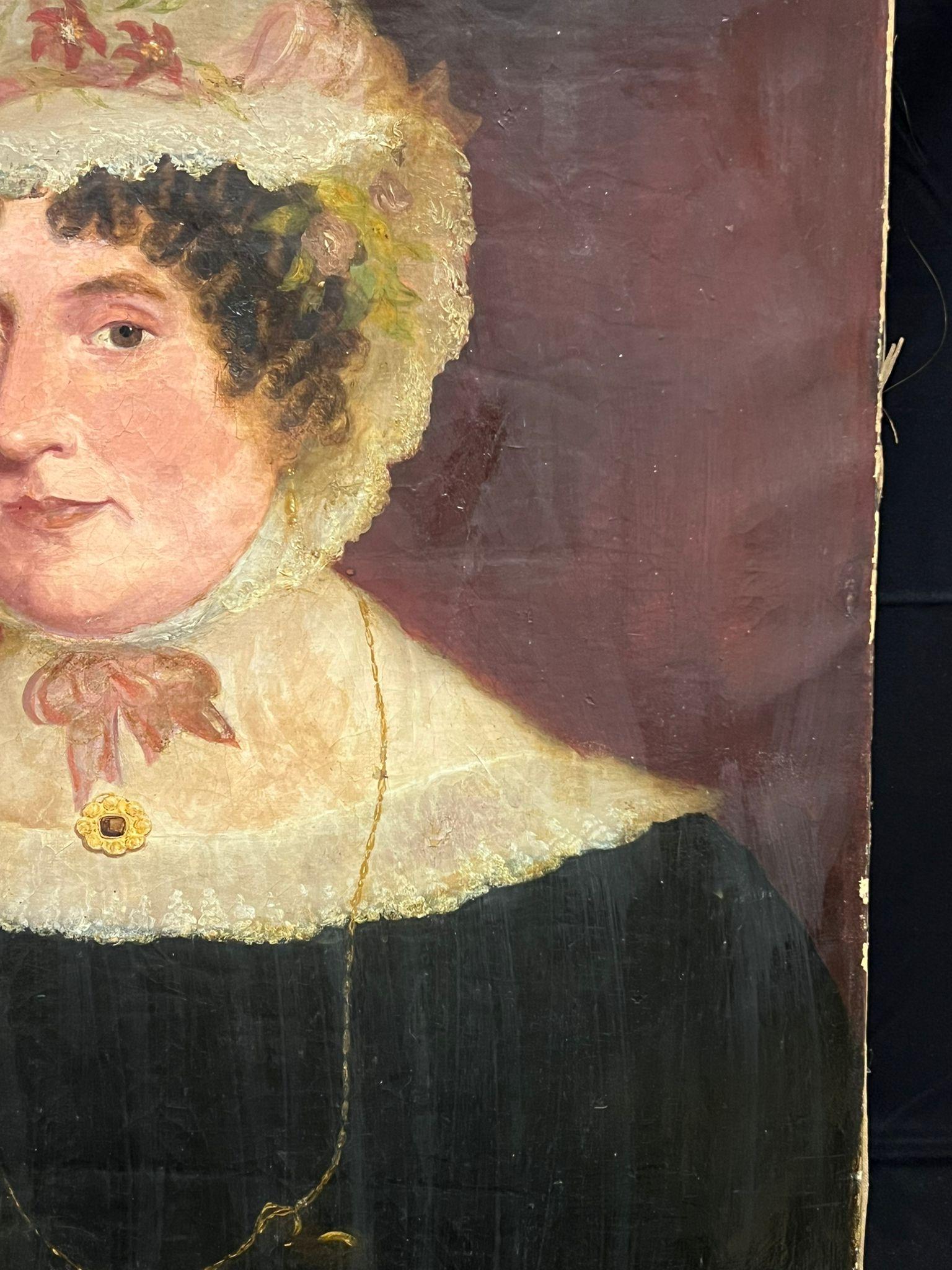 Portrait of a Country Lady
English artist, mid 19th century
oil on canvas, unframed
canvas: 30 x 25 inches
provenance: private collection, UK
condition: some former restoration and surface markings, but overall good and sound condition 