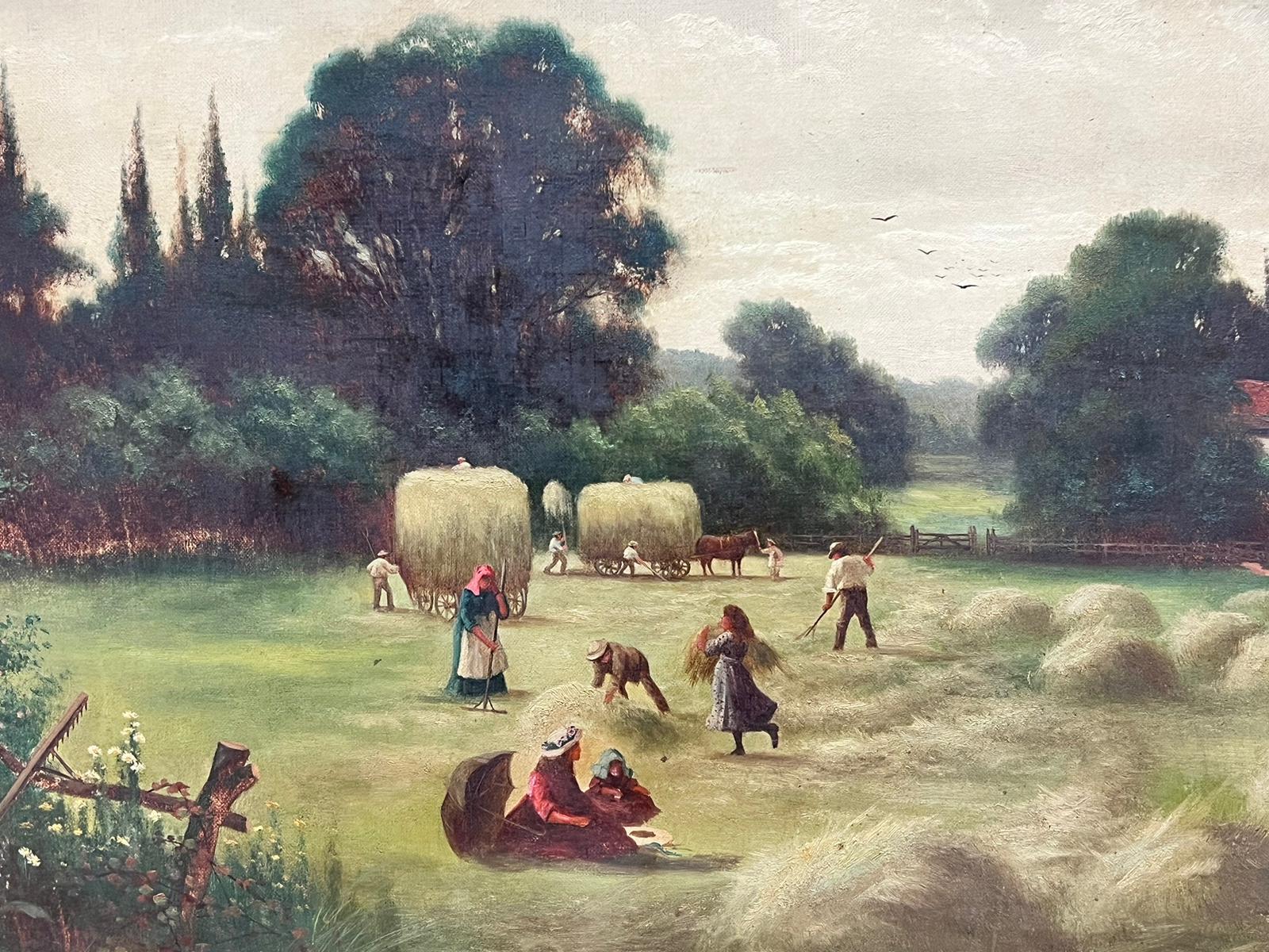 Rural Harvest Scene Gathering Hay Farming Landscape 19th Century English Oil For Sale 2