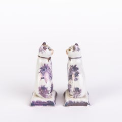 Victorian English Pair of Polychrome Staffordshire Pottery Cats 19th Century
