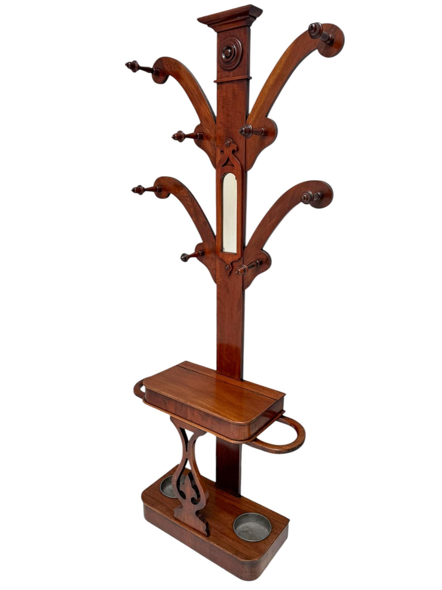 British Victorian English Porte Manteau or Coat Rack/Stand, 1880s For Sale