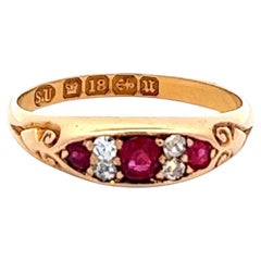 Victorian English Ruby Diamond 18 Karat Yellow Gold Ring