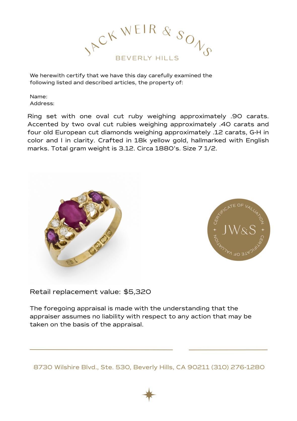 Victorian English ruby diamond 18k yellow gold band in vendita 1