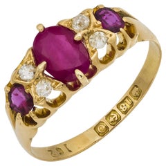 Victorian English ruby diamond 18k yellow gold band