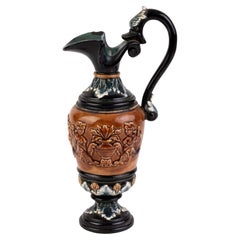 Victorian English Saltglazed Neoclassical Relief Ewer 19th Century