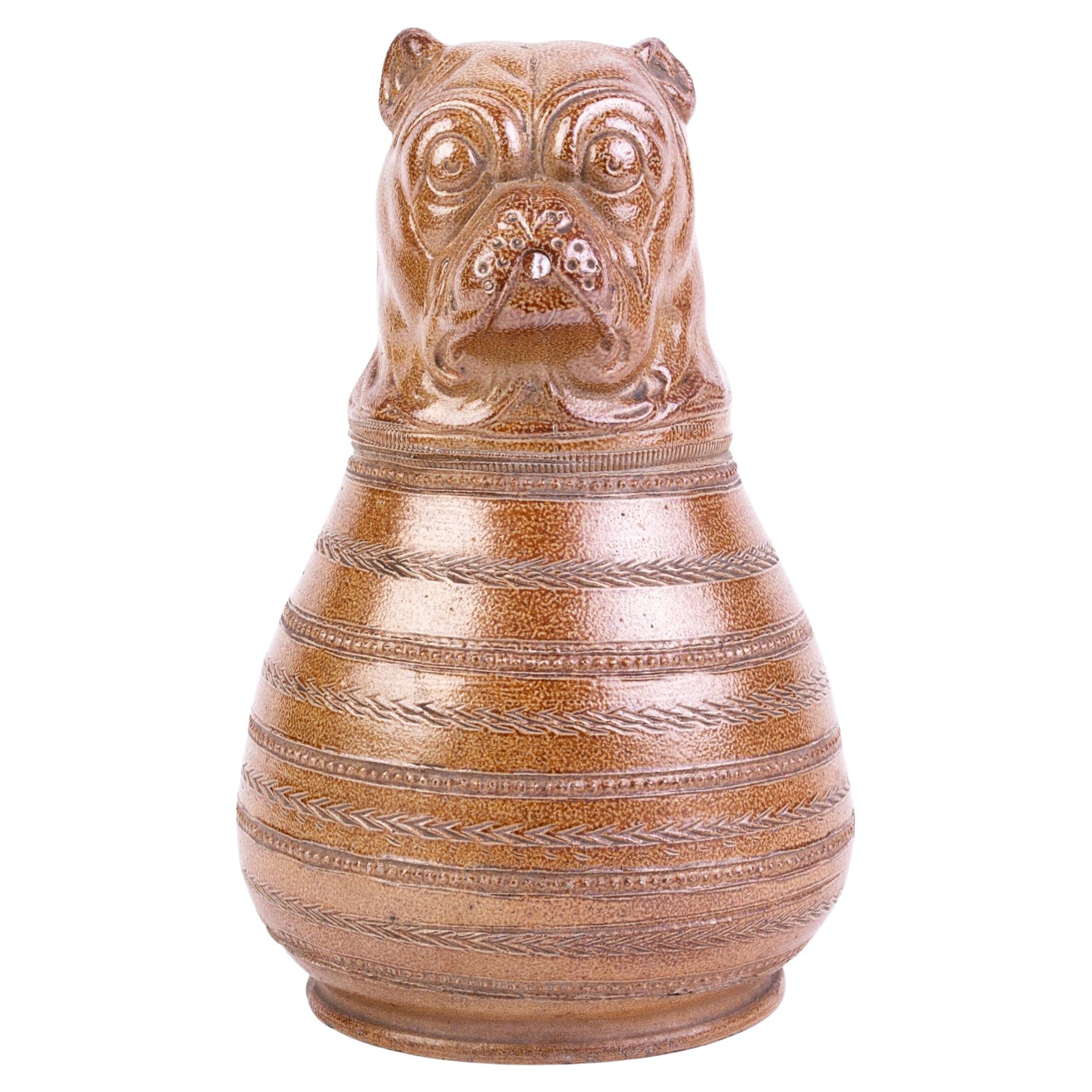 Victorian English Saltglazed Pottery Bulldog Pitcher Jug 19th Century 