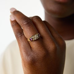 Victorian English seed pearl amethyst 15k yellow gold ring