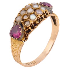 Victorian English seed pearl amethyst 15k yellow gold ring