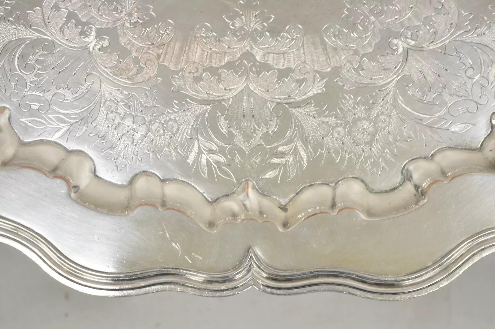 Victorian English Sheffield Silver Plated Oval Scalloped Serving Platter Tray For Sale 3