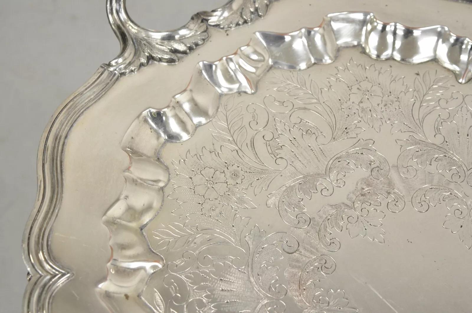 Victorian English Sheffield Silver Plated Oval Scalloped Serving Platter Tray For Sale 4