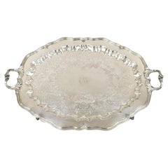 Retro Victorian English Sheffield Silver Plated Oval Scalloped Serving Platter Tray