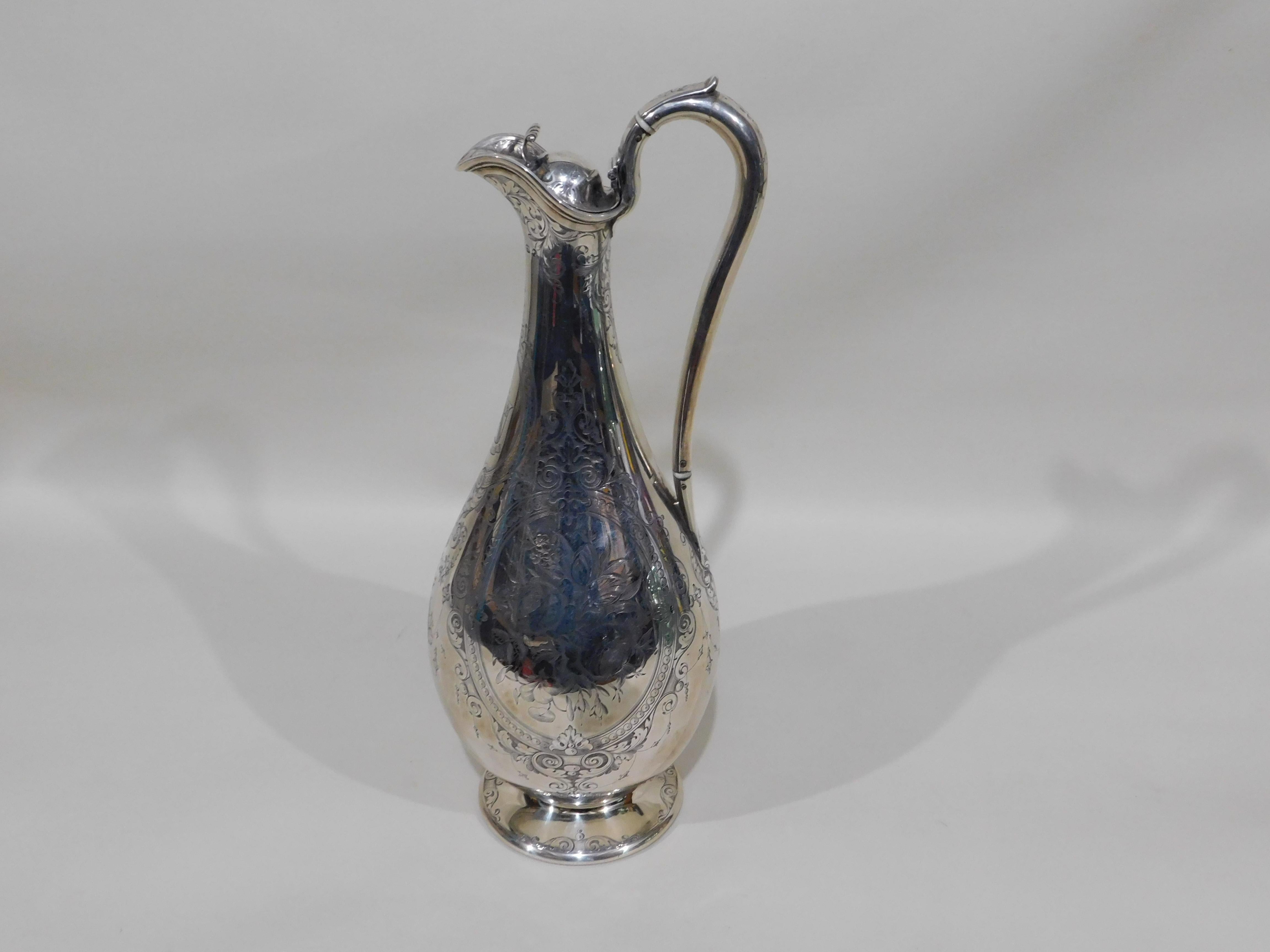 19th Century Victorian English Sheffield Sterling Silver Wine Ewer Claret Jug For Sale