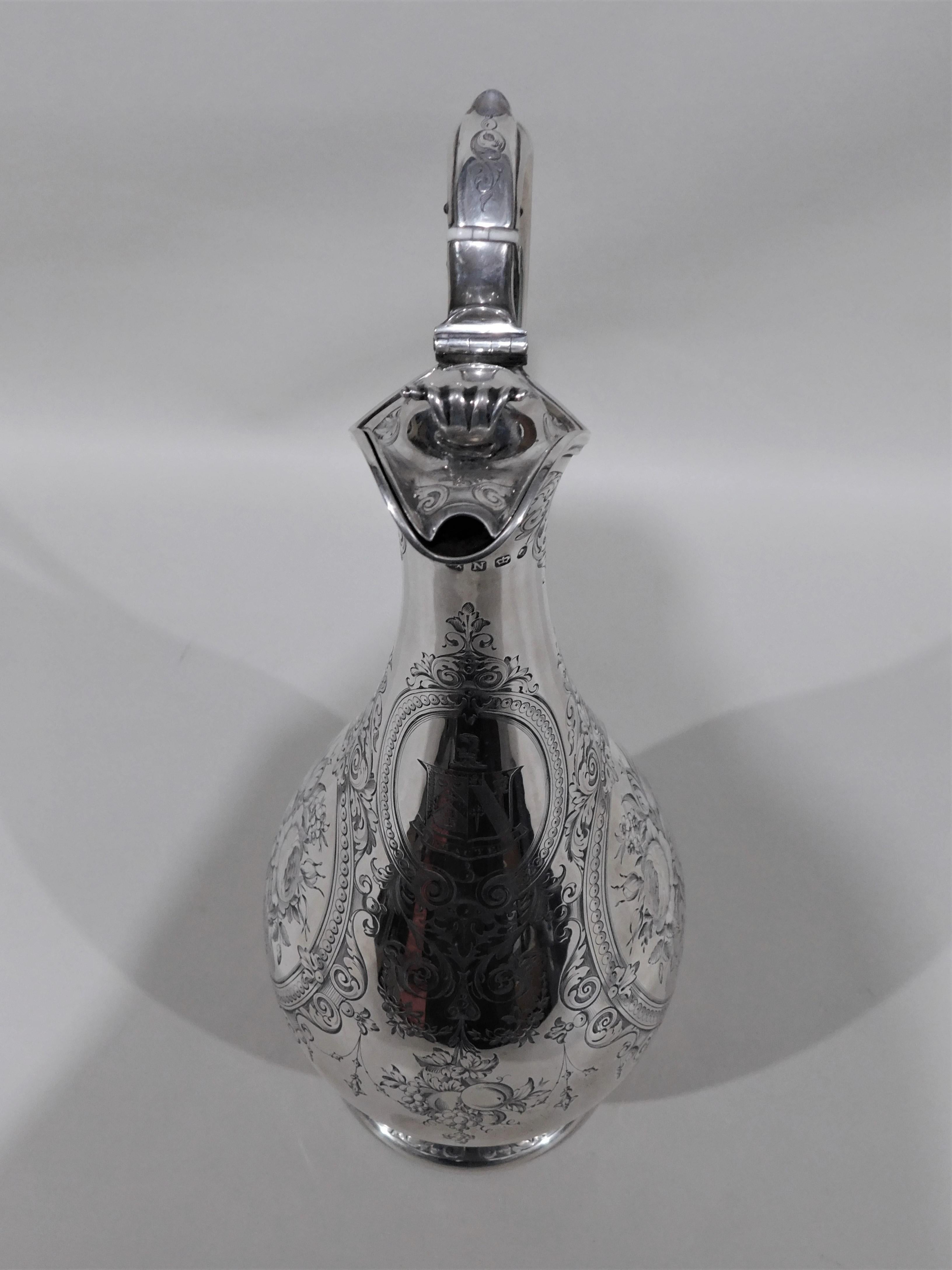 Victorian English Sheffield Sterling Silver Wine Ewer Claret Jug For Sale 4