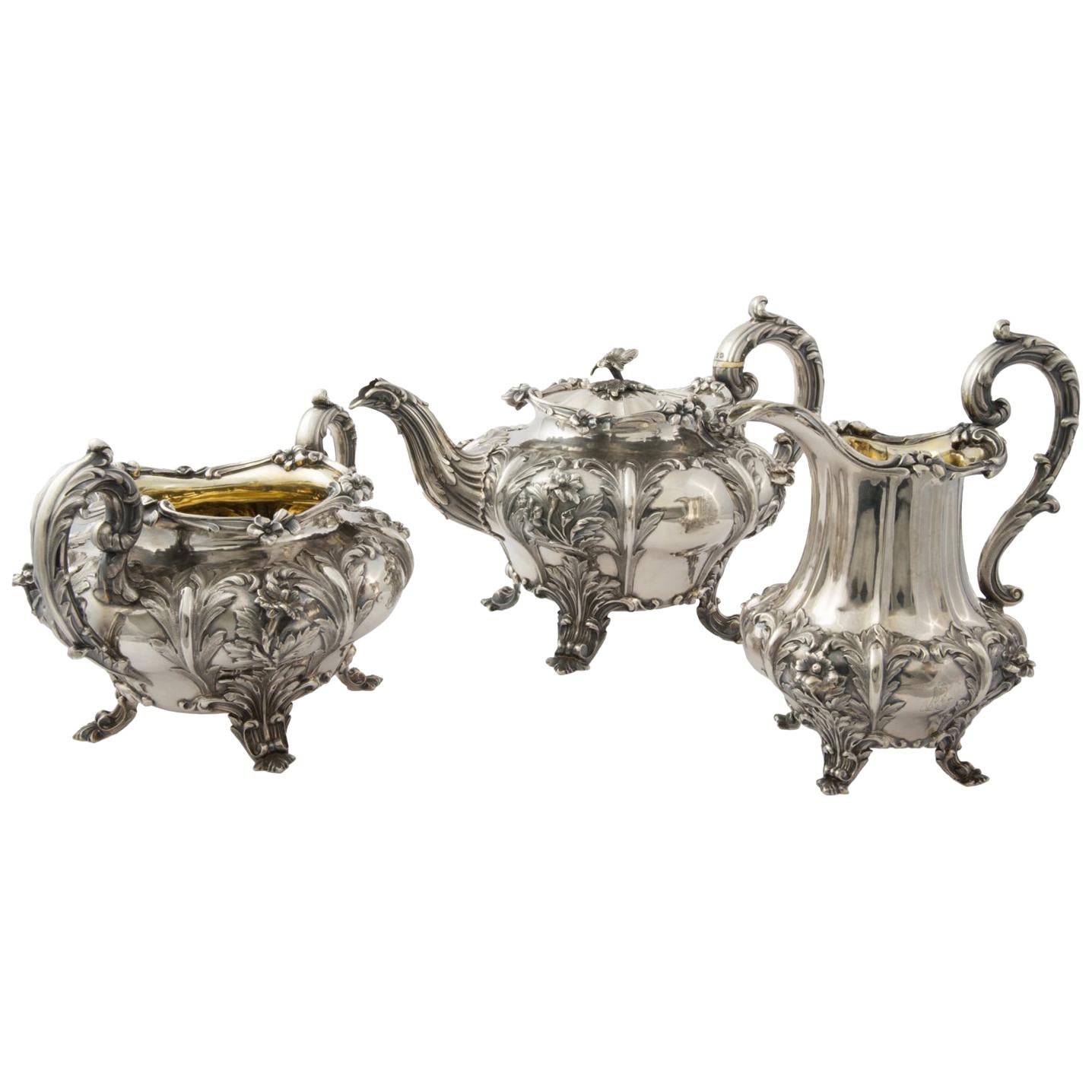Victorian English Silver Tea Set 3 Pieces For Sale