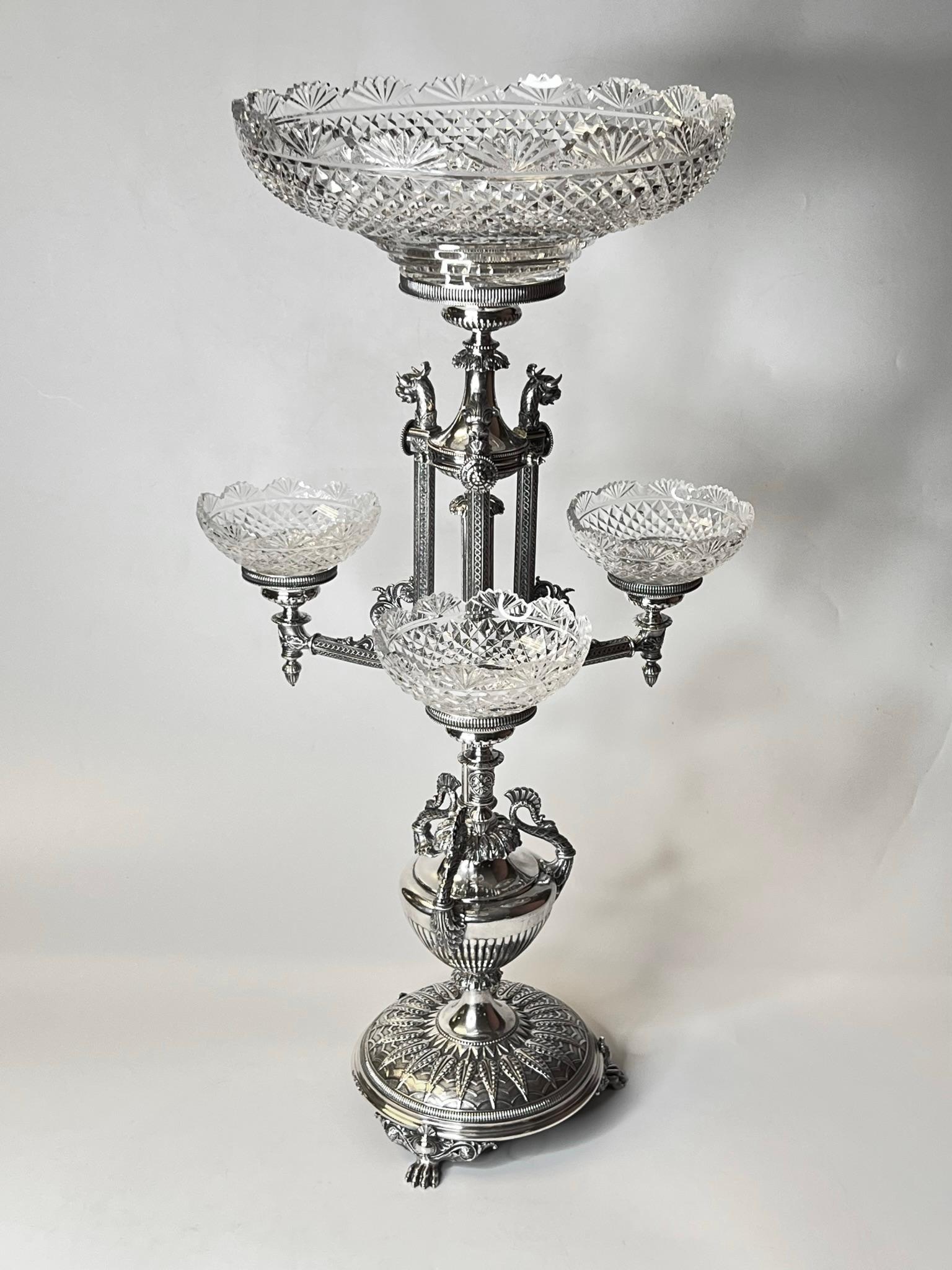 Late Victorian Victorian English Sterling Epergne Centerpiece by Manoah Rhodes & Sons c 1890 For Sale