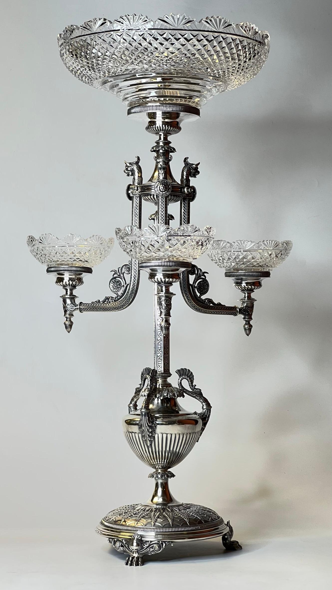 Victorian English Sterling Epergne Centerpiece by Manoah Rhodes & Sons c 1890 In Good Condition For Sale In New York, NY