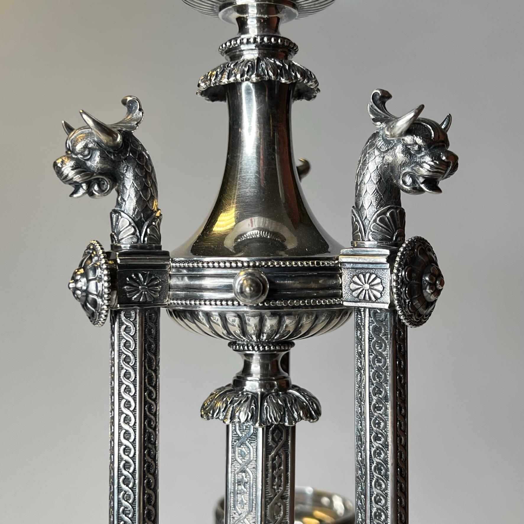 Sterling Silver Victorian English Sterling Epergne Centerpiece by Manoah Rhodes & Sons c 1890 For Sale