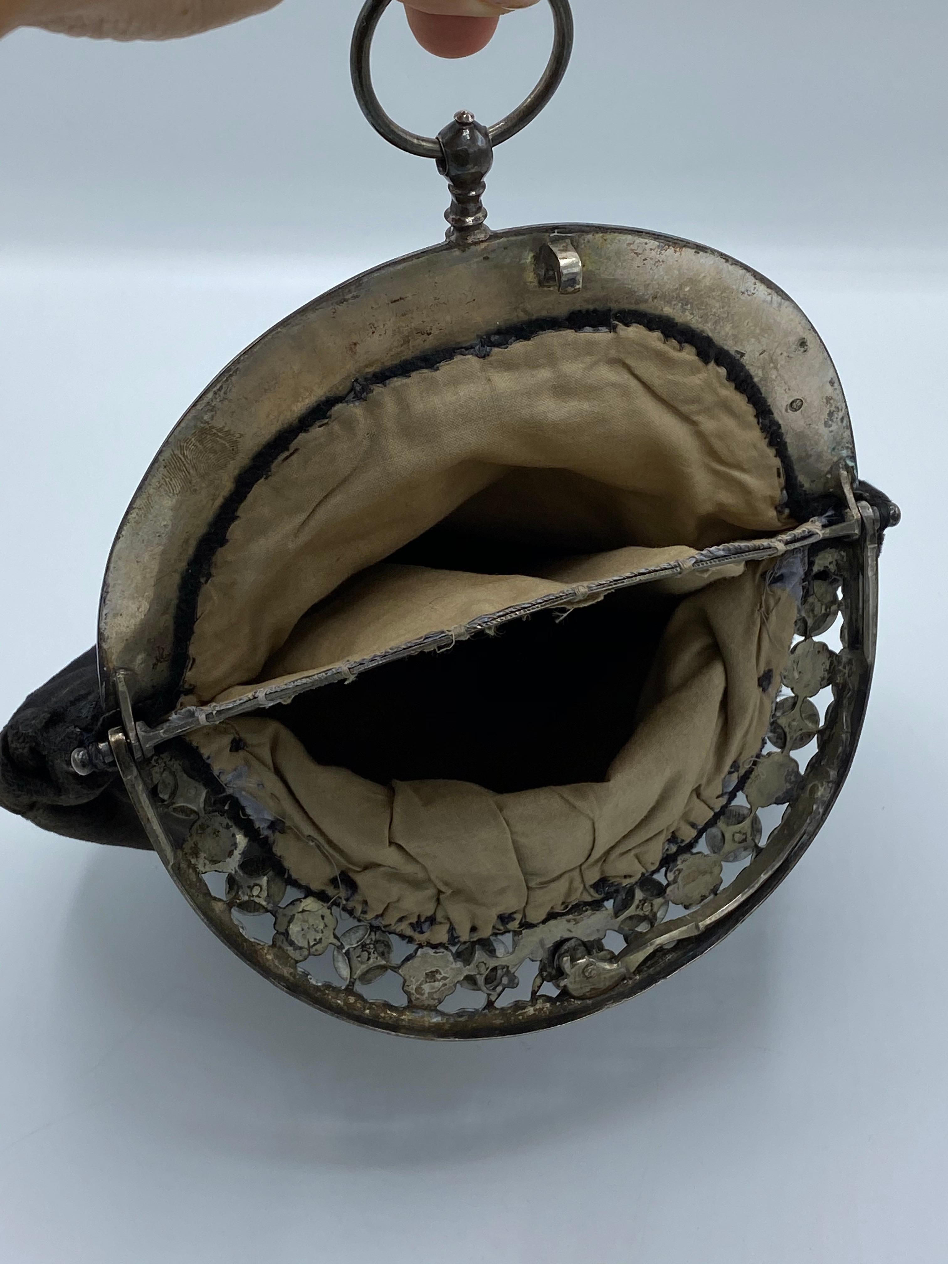 Victorian English Sterling Silver and Brown Velvet Evening Purse In Good Condition For Sale In Beverly Hills, CA