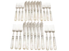 Victorian English Sterling Silver and Mother of Pearl Fish Service for Twelve